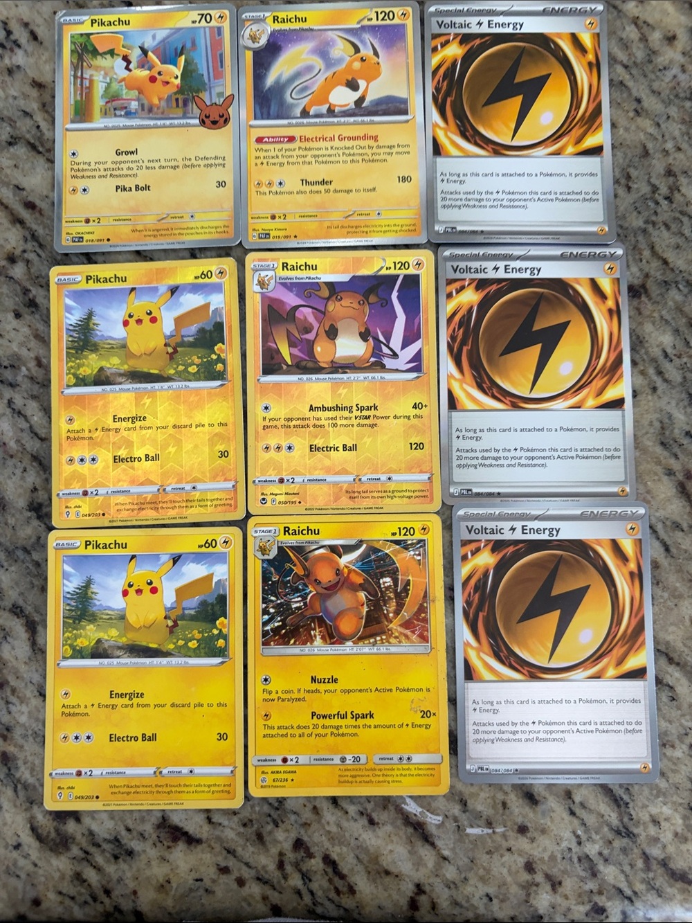 Pokemon Yellow Electric Pikachu & Raichu Card Lot with Silver Energy